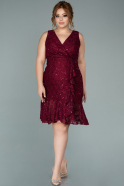 Short Burgundy Dantelle Plus Size Evening Dress ABK1120