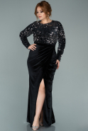 Long Black-Silver Sequined Velvet Oversized Evening Dress ABU1933