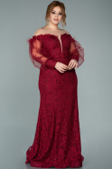 Long Burgundy Laced Plus Size Evening Dress ABU1941