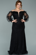 Long Black Laced Plus Size Evening Dress ABU1941