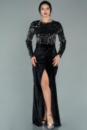 Long Black-Silver Sequined Velvet Evening Dress ABU1932