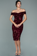 Short Burgundy Sequined Velvet Invitation Dress ABK1130