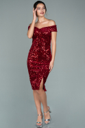 Short Red Sequined Velvet Invitation Dress ABK1130