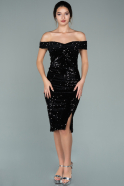 Short Black Sequined Velvet Invitation Dress ABK1130