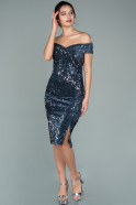 Short Indigo Sequined Velvet Invitation Dress ABK1130