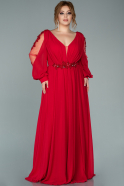 Long Red Chiffon Plus Size Evening Dress ABU1929