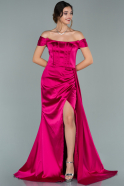 Long Fuchsia Satin Evening Dress ABU1856