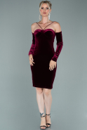 Short Burgundy Velvet Invitation Dress ABK1138