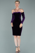 Short Purple Velvet Invitation Dress ABK1138
