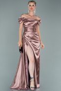 Rose Colored Long Satin Engagement Dress ABU1606