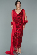 Red Midi Oversized Evening Dress ABK1075