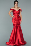 Long Red Satin Mermaid Prom Dress ABU1967
