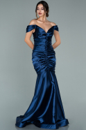 Long Navy Blue Satin Mermaid Prom Dress ABU1967