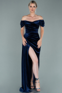 Long Navy Blue Velvet Evening Dress ABU1990