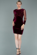 Short Burgundy Sequined Velvet Invitation Dress ABK1142