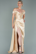 Gold Long Satin Engagement Dress ABU1953