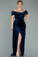 Long Navy Blue Velvet Oversized Evening Dress ABU1991