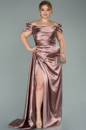 Rose Colored Long Satin Plus Size Evening Dress ABU1626
