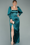 Long Emerald Green Satin Plus Size Evening Dress ABU1978