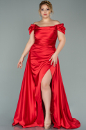 Long Red Satin Plus Size Evening Dress ABU2018