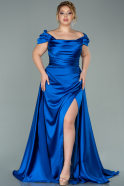 Long Sax Blue Satin Plus Size Evening Dress ABU2018