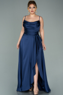 Long Navy Blue Satin Plus Size Evening Dress ABU2011