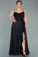 Long Black Satin Plus Size Evening Dress ABU2011
