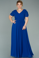 Long Sax Blue Chiffon Plus Size Evening Dress ABU2006