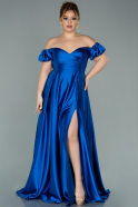Sax Blue Long Satin Plus Size Evening Dress ABU1927