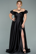Long Black Satin Plus Size Evening Dress ABU1927