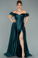 Long Emerald Green Satin Plus Size Evening Dress ABU1927
