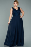 Long Navy Blue Chiffon Plus Size Evening Dress ABU2020
