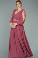 Rose Colored Long Chiffon Plus Size Evening Dress ABU1929