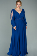 Sax Blue Long Chiffon Plus Size Evening Dress ABU1929