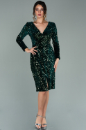 Short Emerald Green Sequined Velvet Invitation Dress ABK1158