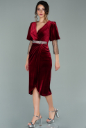 Short Burgundy Velvet Invitation Dress ABK1159