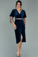 Short Navy Blue Velvet Invitation Dress ABK1159