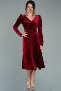 Midi Burgundy Velvet Invitation Dress ABK1161