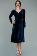 Midi Navy Blue Velvet Invitation Dress ABK1161