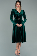 Midi Emerald Green Velvet Invitation Dress ABK1161