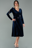 Midi Navy Blue Velvet Invitation Dress ABK1162