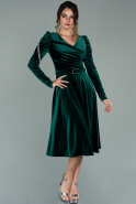 Midi Emerald Green Velvet Invitation Dress ABK1162