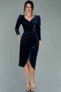 Short Navy Blue Velvet Invitation Dress ABK1164