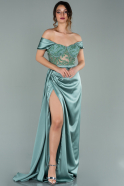 Long Turquoise Satin Evening Dress ABU2002
