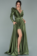 Long Olive Drab Satin Evening Dress ABU2026