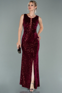Long Burgundy Sequined Velvet Evening Dress ABU2032