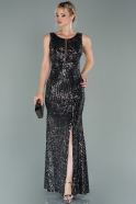 Long Black-Silver Sequined Velvet Evening Dress ABU2032