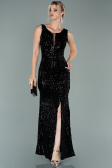 Long Black Sequined Velvet Evening Dress ABU2032