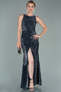 Long Indigo Sequined Velvet Evening Dress ABU2033