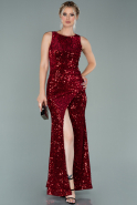 Long Red Sequined Velvet Evening Dress ABU2033